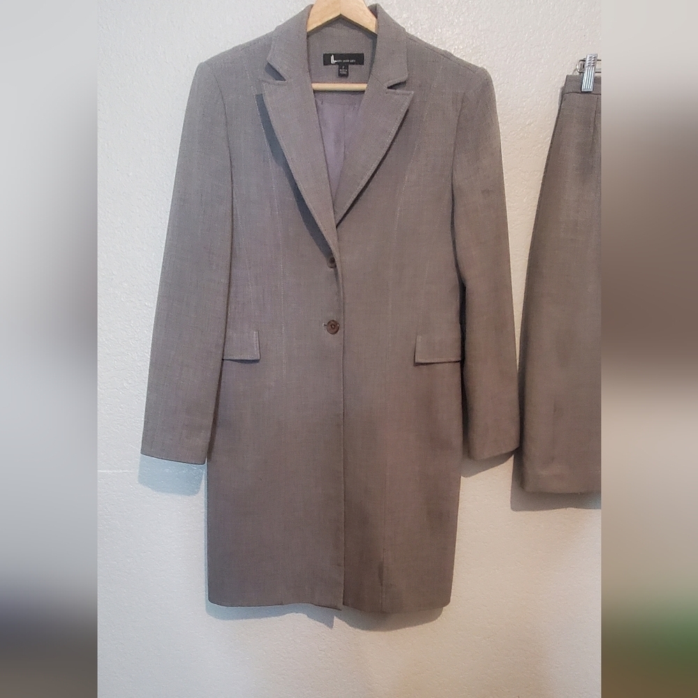 Larry Levine Suit Long Twill Coat Blazer & Skirt Set Classic Tailored Skirtsuit - Picture 2 of 6